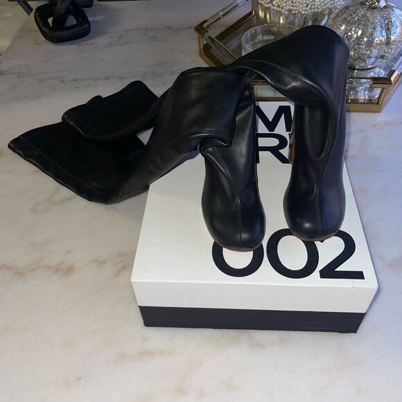 Burberry Black Faux Leather Thigh High Sock Boot with Wooden Circular Block Heel - Picture 7 of 14